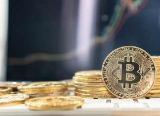 BTC Bitcoin Cryptocurrency with altcoin digital coin crypto currency defi p2p decentralized fintech market technology on trading application chart on computer or mobile tablet