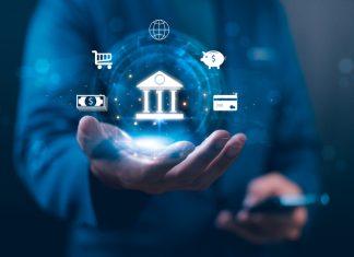 Businessman use smartphones with digital technology for online banking transaction