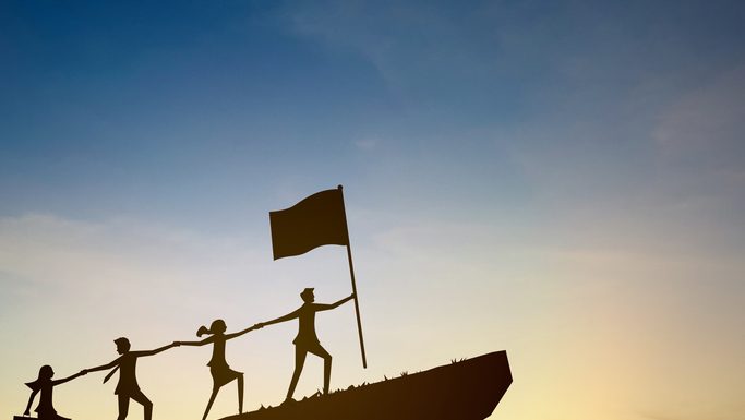 Teamwork to achieve success, Business leaders lead their teams to the top