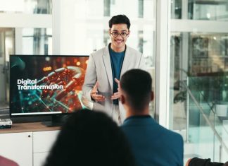Manager at event for ai integration, tech training and innovation workshop