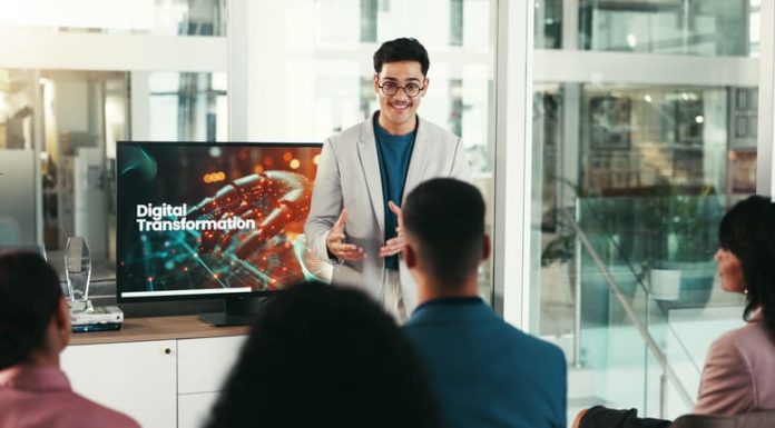 Manager at event for ai integration, tech training and innovation workshop