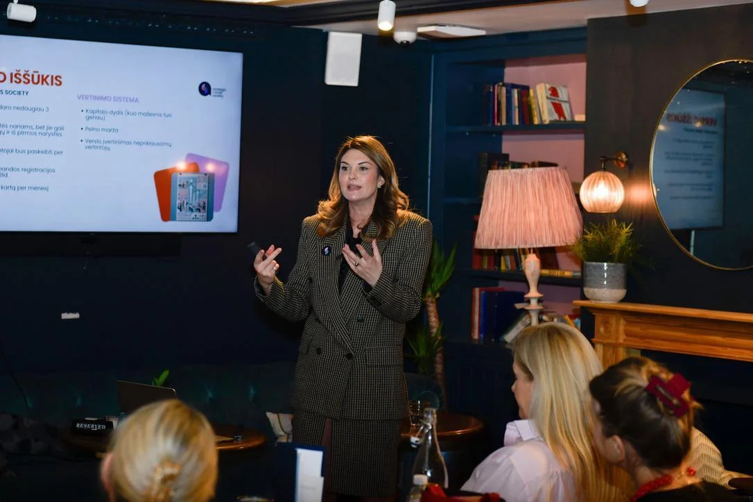 Ausra Sajonaite speaking in a conference