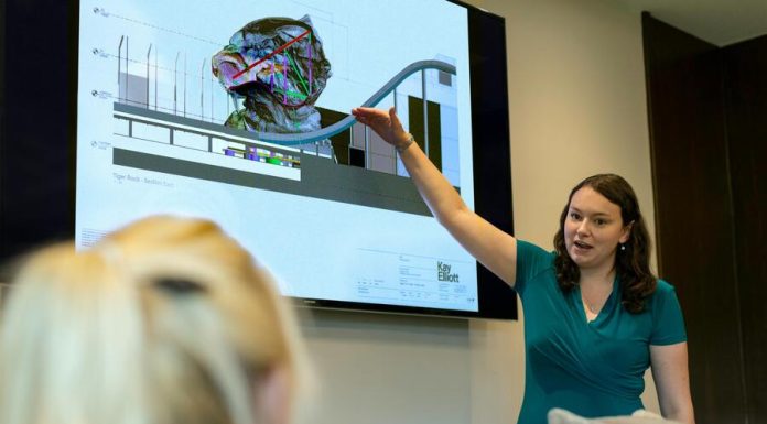 Female Engineer Holding Presentation for cloud environments