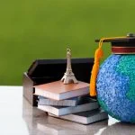 Abroad international, Europe Education knowledge learning study in Paris, France Ideas. Graduation celebrate cap on global with books, alternative studying world wide, Long distane learn by anywhere anytime.