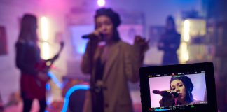 Display of camera during shooting of music video or performance