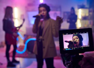 Display of camera during shooting of music video or performance