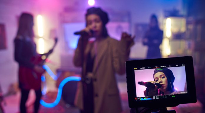 Display of camera during shooting of music video or performance