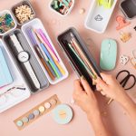 5 Ways to Organise Your Stationery for a Clutter-Free Desk Desktop organization. Cleaning up messy stationery in plastic organizers for office and home desk