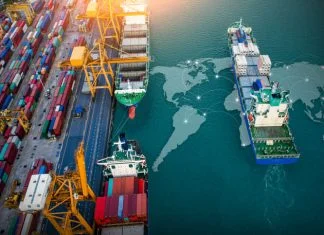 ontainers ship cargo business commercial trade logistic and transportation of international import export by container freight cargo ship with on worldmap
