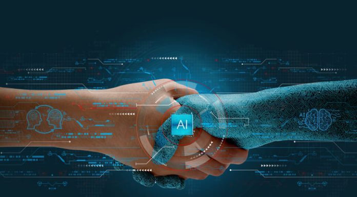 Amna Khan on Humans shake hands with AI to show partnership.