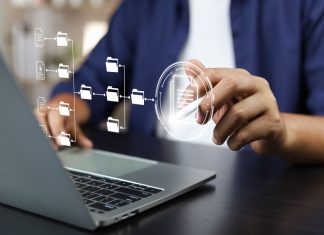 Redefining Records Management: A Strategic Asset, Not a Back-Office Task Document management system and records concept (DMS), Businessman working laptop virtual screen icons folder and document management system, Software for archiving, Searching and managing files corporate document