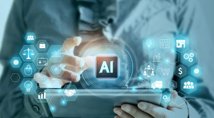 Business executive uses artificial intelligence to manage marketing and scaling with artificial intelligence. Business development system with ai.