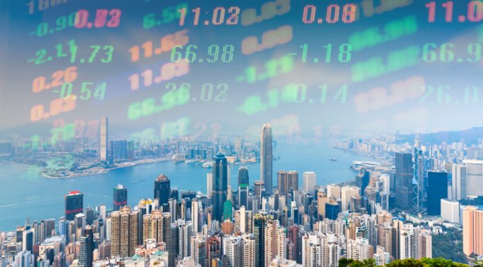 Abstract Hongkong financial market. Concept of new silk road from Hongkong to Europe