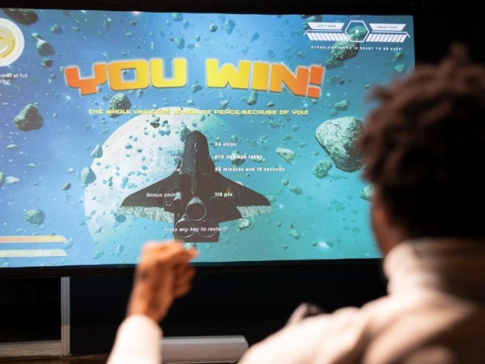 Gamer excited after winning online multiplayer