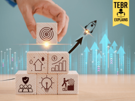 Rocket launch on wood cube, business investment and growth. Leadership creativity on new projects to wealth. Potential start-up progress concept. Big success idea, goal management, company strategy target