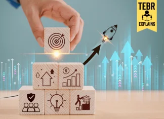Rocket launch on wood cube, business investment and growth. Leadership creativity on new projects to wealth. Potential start-up progress concept. Big success idea, goal management, company strategy target
