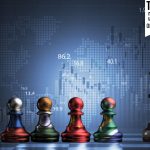 Geopolitical and Economic Turmoil Impact on the Stock Market Brazil Russia India China and South Africa flag print screen Geopolitical on pawn chess against with USA king chess and stock market graph for BRICS economic international cooperation and challenge