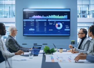 Beyond Data: Turning Insights into Boardroom-Ready Narratives Office Conference Room Meeting discussing data