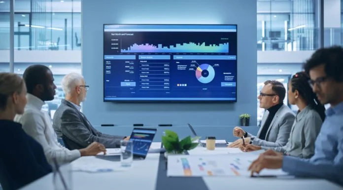 Office Conference Room Meeting discussing data