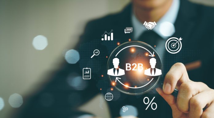 B2B Business Company Commerce Technology tool for Marketing concept. Business to business, e-commerce, institutional sales, supply chain, business action plan Strategy, internet online marketing.