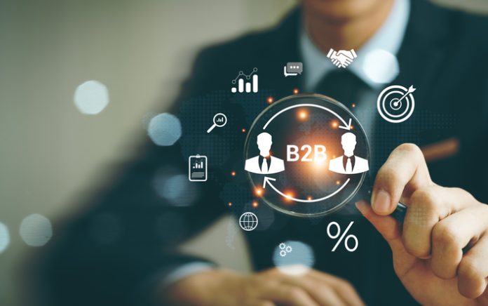 B2B Business Company Commerce Technology tool for Marketing concept. Business to business, e-commerce, institutional sales, supply chain, business action plan Strategy, internet online marketing.