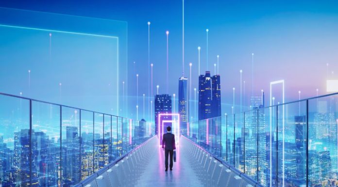 work - man walking on bridge