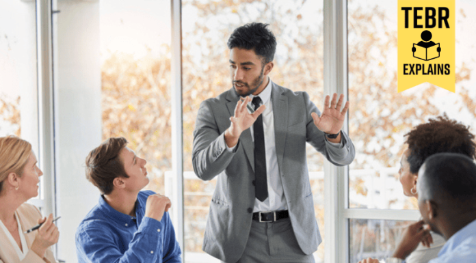 Leader sharing ideas and insights to business partners. Thought leadership concept