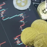 Bitcoin gold coin and on chart background. Virtual cryptocurrency concept. digital crypto currency for defi decentralized financial banking p2p exchange investment via internet online technology