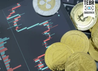 Bitcoin gold coin and on chart background. Virtual cryptocurrency concept. digital crypto currency for defi decentralized financial banking p2p exchange investment via internet online technology