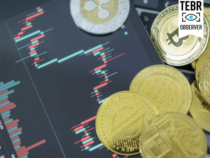 Bitcoin gold coin and on chart background. Virtual cryptocurrency concept. digital crypto currency for defi decentralized financial banking p2p exchange investment via internet online technology