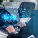 Board secretary working in the office while using AI