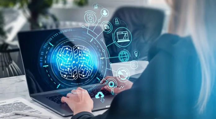 Board secretary working in the office while using AI