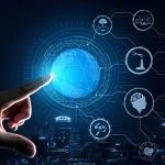 The Future of Business Belongs to SMBs that Embrace AI With Clarity and Purpose Engineering with graphic interface showing automation design, robot operation, usage of machine deep learning for future manufacturing and SMBs