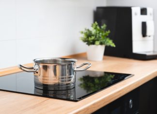 Pot in the kitchen on the induction stove.