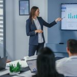 Female Digital Startup Owner presenting a graph using Skywork AI