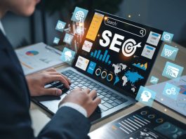 The New Organic Search: You Don’t Rank Because You Matter – You Rank Because You’re Relevant SEO text with magnifying glass and laptop, illustrating search engine optimization, web traffic analytics, keyword ranking, and online visibility improvement
