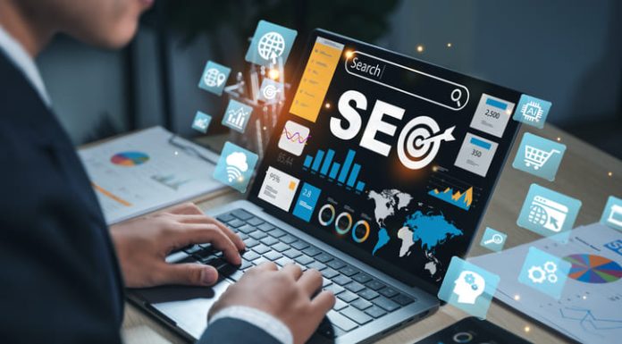 The New Organic Search: You Don’t Rank Because You Matter – You Rank Because You’re Relevant SEO text with magnifying glass and laptop, illustrating search engine optimization, web traffic analytics, keyword ranking, and online visibility improvement
