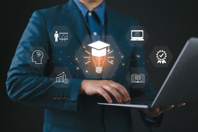 online education technology concept, E-learning education, internet lessons and online webinar, AI-enhanced learning with personalized courses. Online Courses for Global Career Mobility