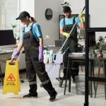 Professional cleaners in the workplace