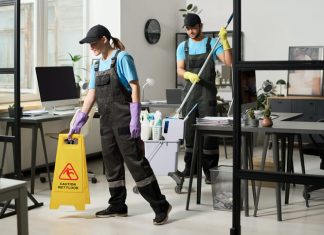 Professional cleaners in the workplace