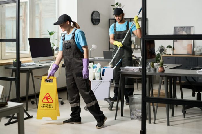 Professional cleaners in the workplace