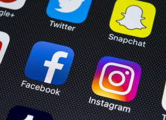 Social media icons such as instagram, facebook and snapchat