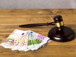 gavel with euro bank notes for Lawsuit Loan