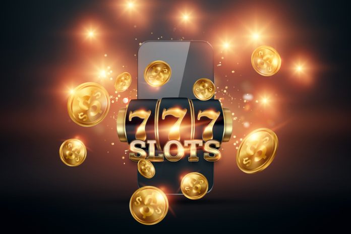 Online casino, smartphone with slot machine with jackpot and gold coins. Online Slots, Lucky Seven 777, Dark Gold Style. Luck concept, gambling, jackpot, banner. How Online Slots Continue to Grow Around Europe