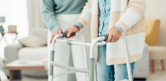 Equipment - Woman, hands and walker