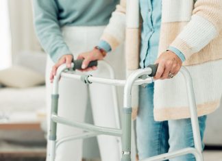Equipment - Woman, hands and walker