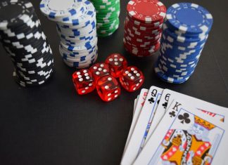 Playing card and poker chips in online casino
