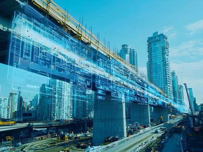 A photography showcasing a futuristic bridge construction site w EPCs Can Build a Competitive Advantage Against Slow-Digitalization Competitors