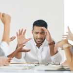Businessman having a problem with decision-making