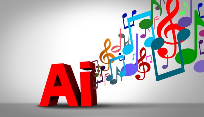 Protective Barrier To AI Technology AI, art and the music industry Technology as artificial intelligence used in making songs or tunes associated with computer machine learning.